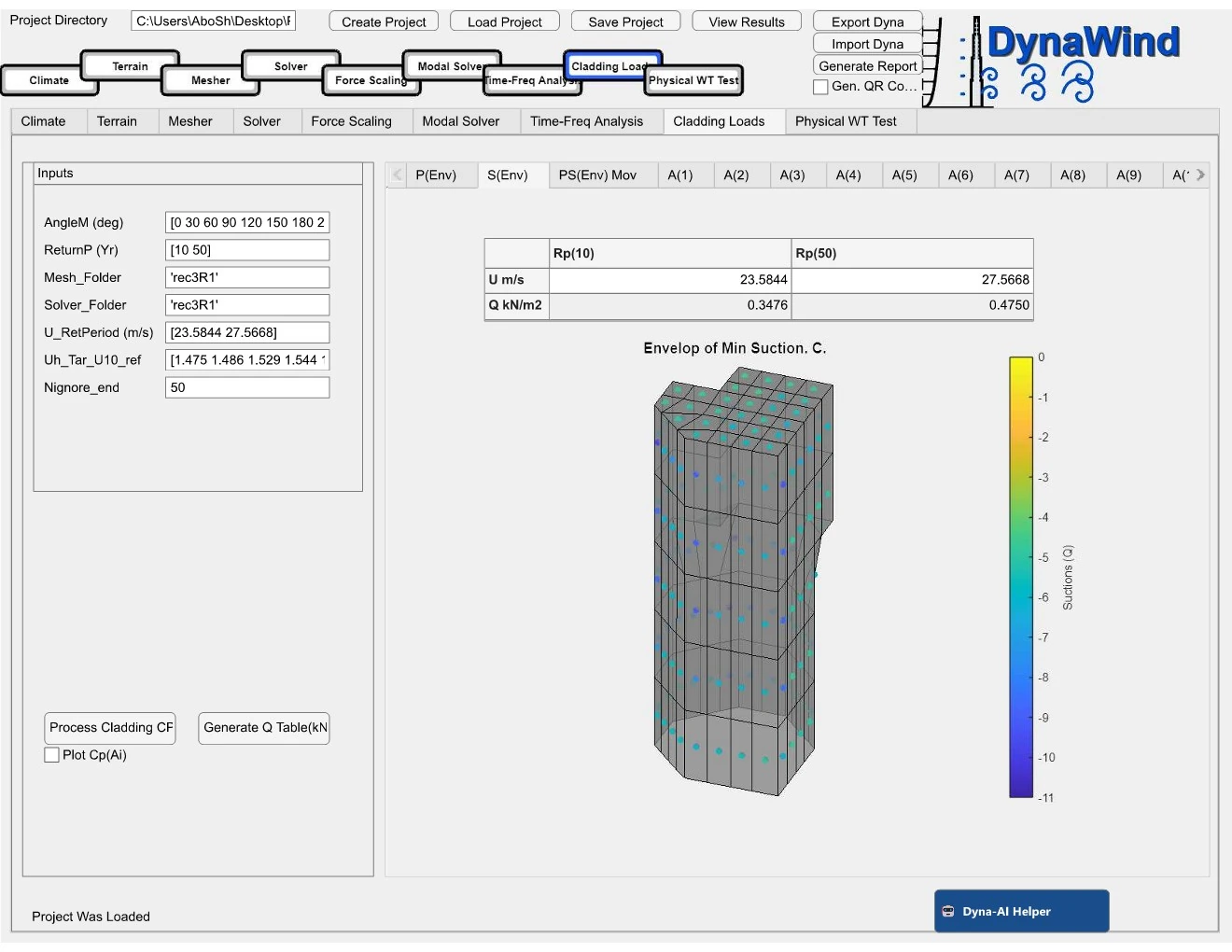 Cladding loads — suction envelope visualization