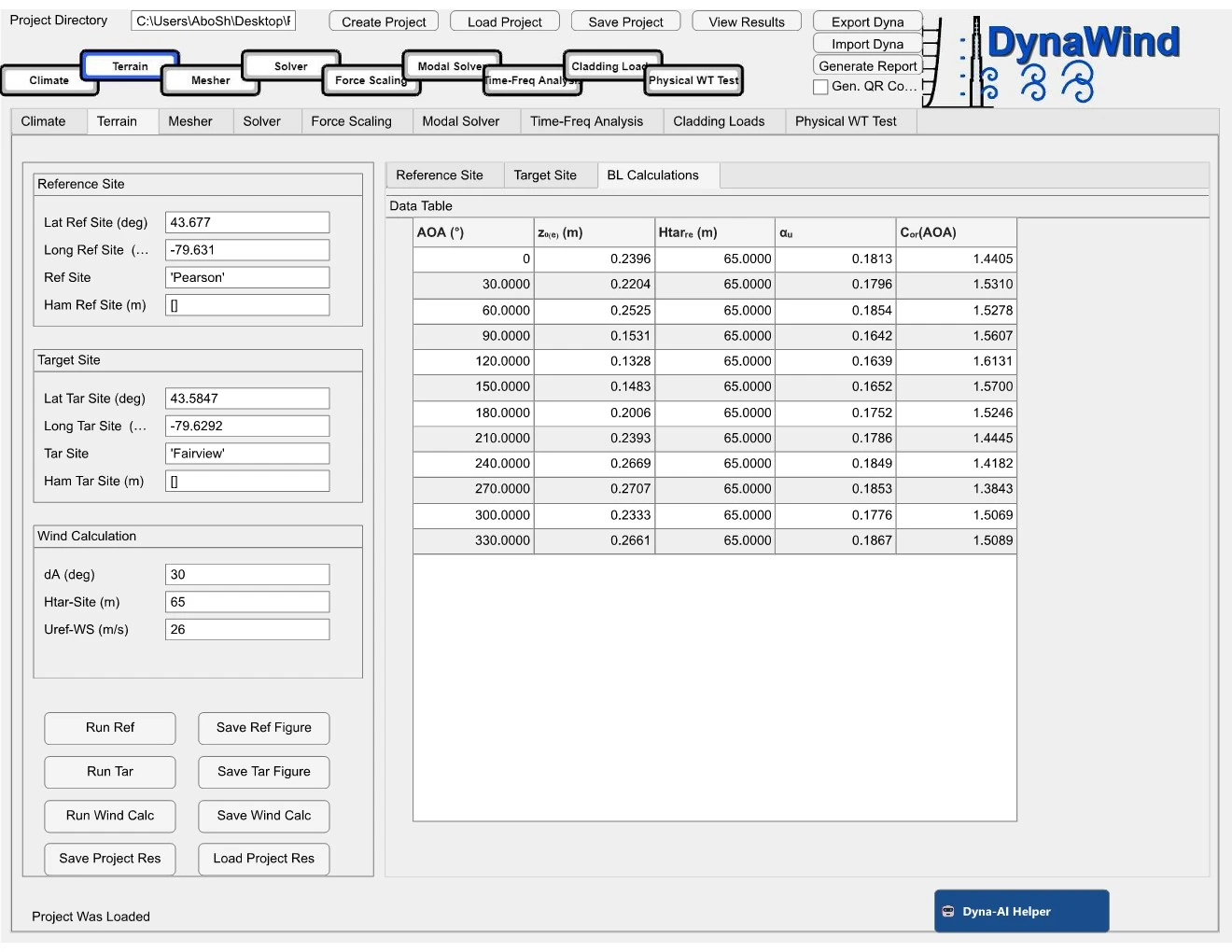 Terrain outputs — tabulated parameters ready for downstream modules
